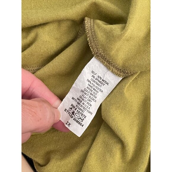 COMFY USA Plus 2X Lime Green Asymmetrical Hem Black Pocket Stretchy Tunic Top Bl - Picture 8 of 8